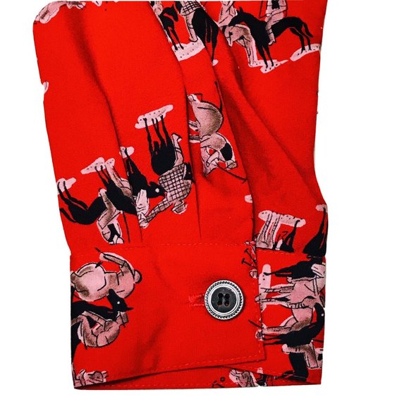 BIRCH BROS Button Down Blouse Black Red Polo Horse - Picture 7 of 13